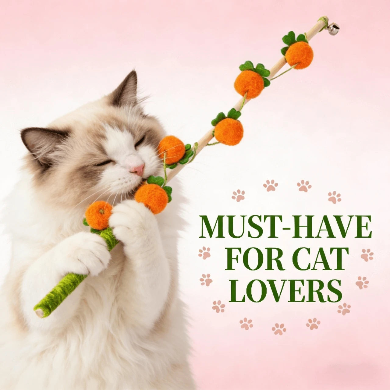 Interactive Orange Pom-Pom Cat Wand Toy for Cats, Green & Orange