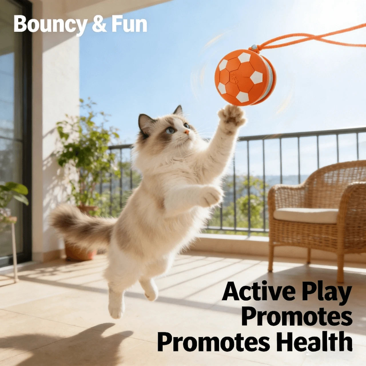 Squeaky Durable Chewable Soccer Ball Dog Toy for Dogs, Tethered Orange & White