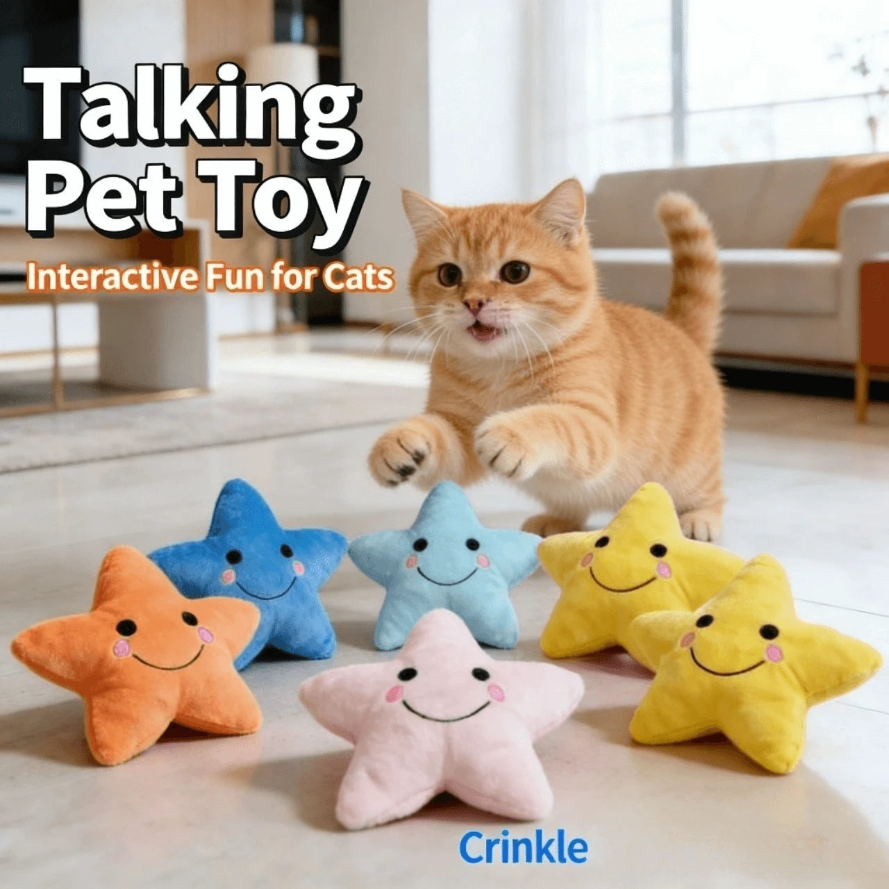 Squeaky Crinkle Plush Star Dog Toys for Dogs, Smiley Face Multi-Color