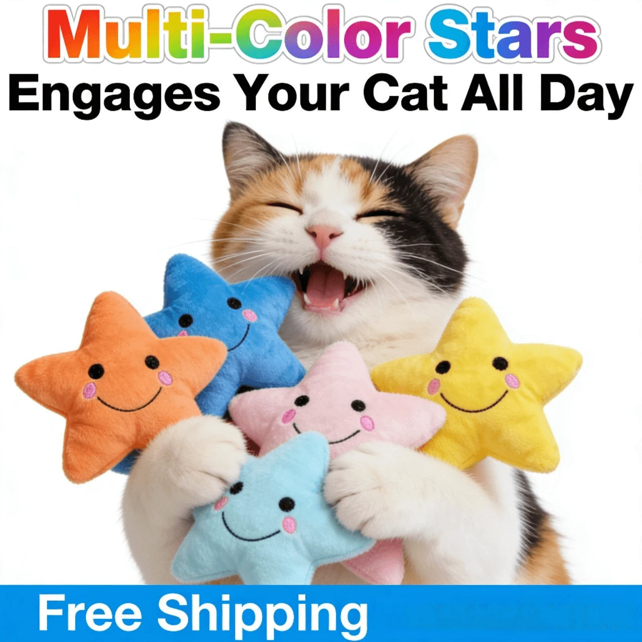 Squeaky Crinkle Plush Star Dog Toys for Dogs, Smiley Face Multi-Color