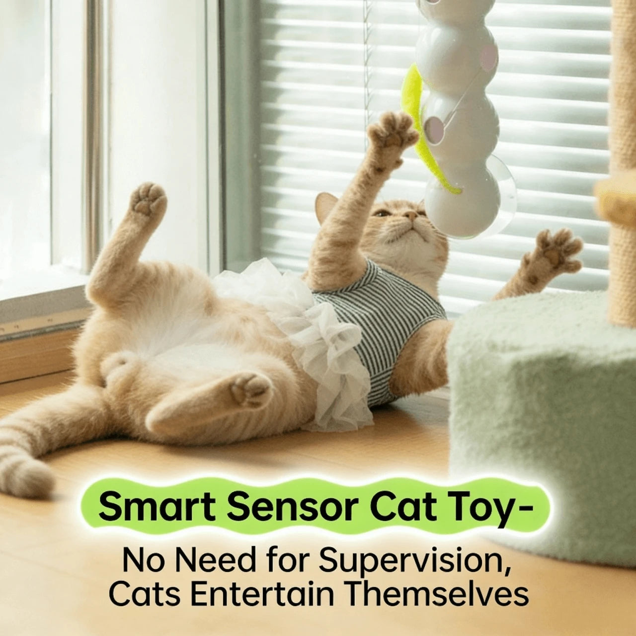 Light-Sensing Smart Auto Teasing Hanging Caterpillar Cat Toy for Cats, White