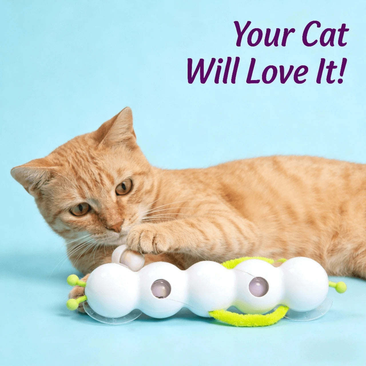 Light-Sensing Smart Auto Teasing Hanging Caterpillar Cat Toy for Cats, White