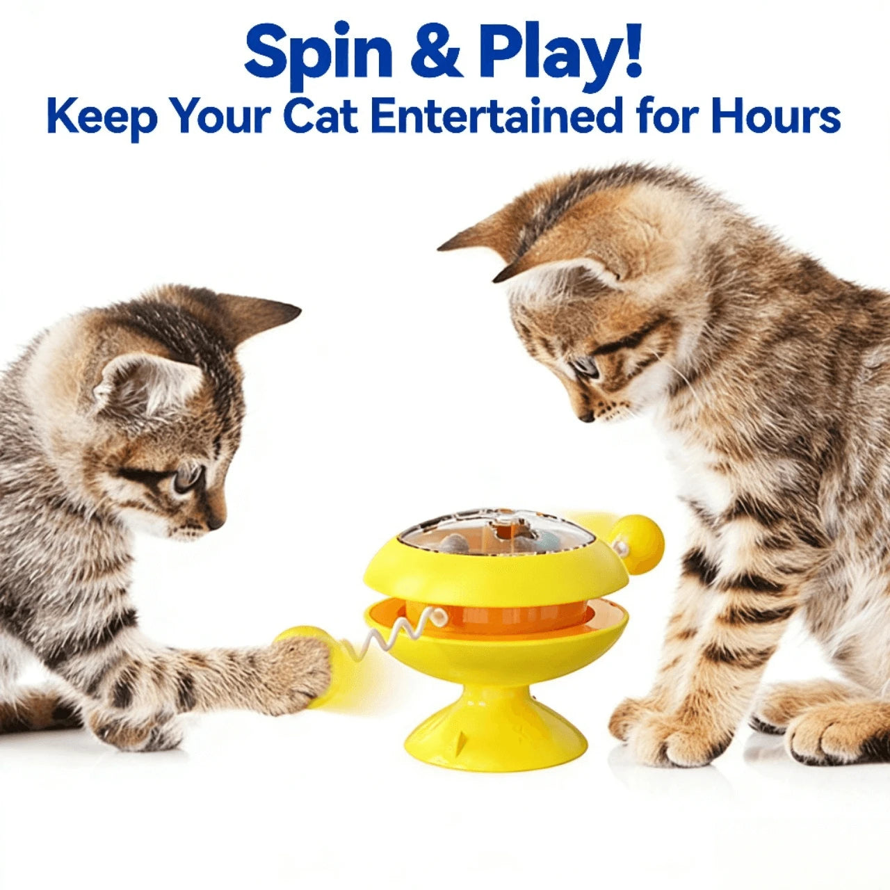 Interactive Rotating Treat Dispensing Spinning Top Cat Toy for Cats, Yellow & Orange