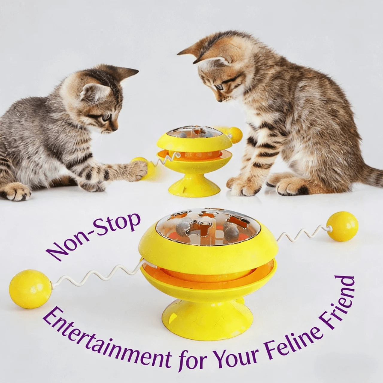 Interactive Rotating Treat Dispensing Spinning Top Cat Toy for Cats, Yellow & Orange