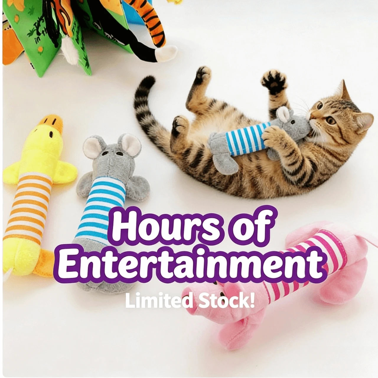 Squeaky Durable Plush Striped Animal Dog Toys for Dogs, Multi-Color