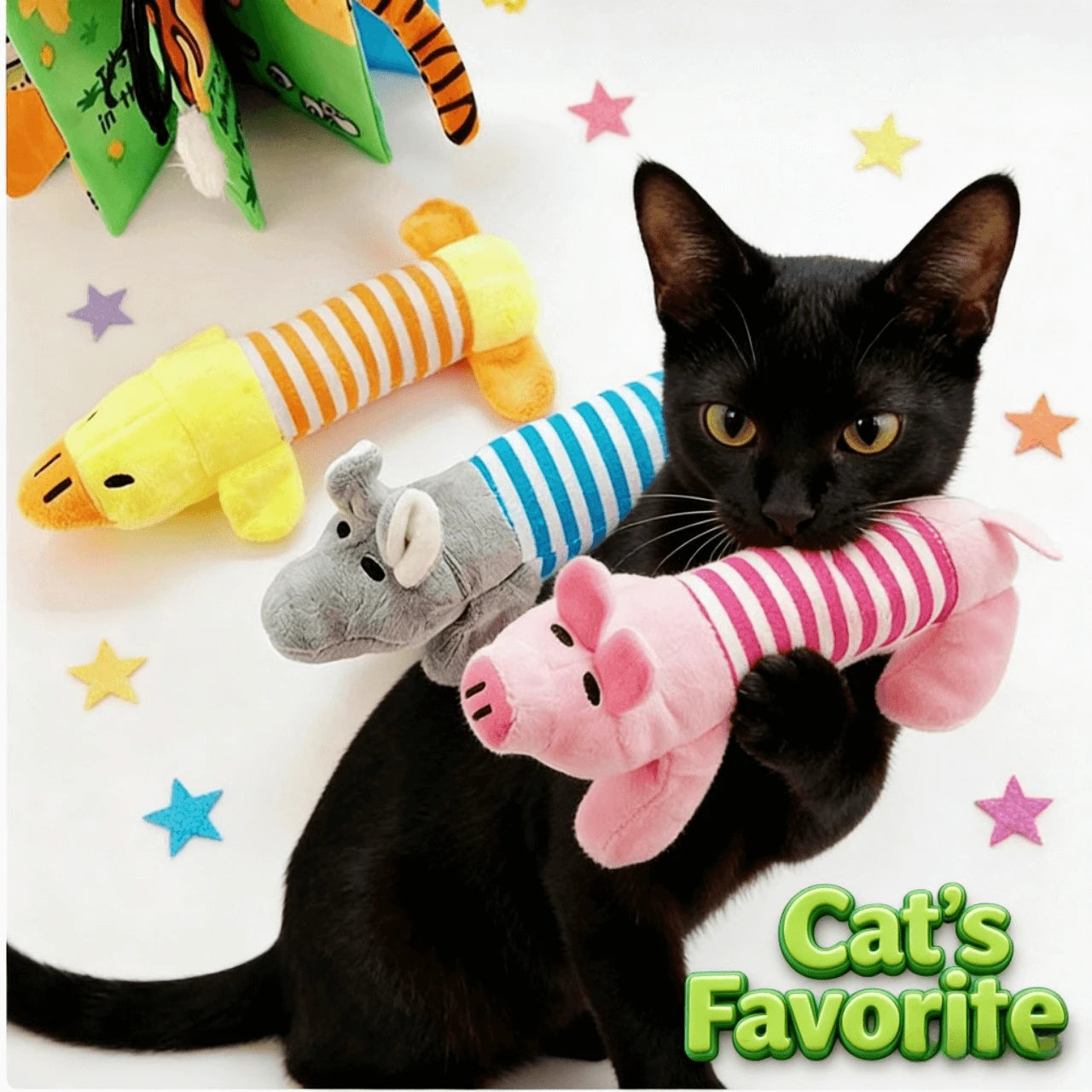Squeaky Durable Plush Striped Animal Dog Toys for Dogs, Multi-Color