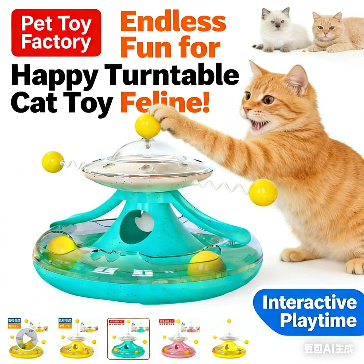 Interactive Rotating Track Ball Cat Toy with Treat Dispenser for Cats, Turquoise