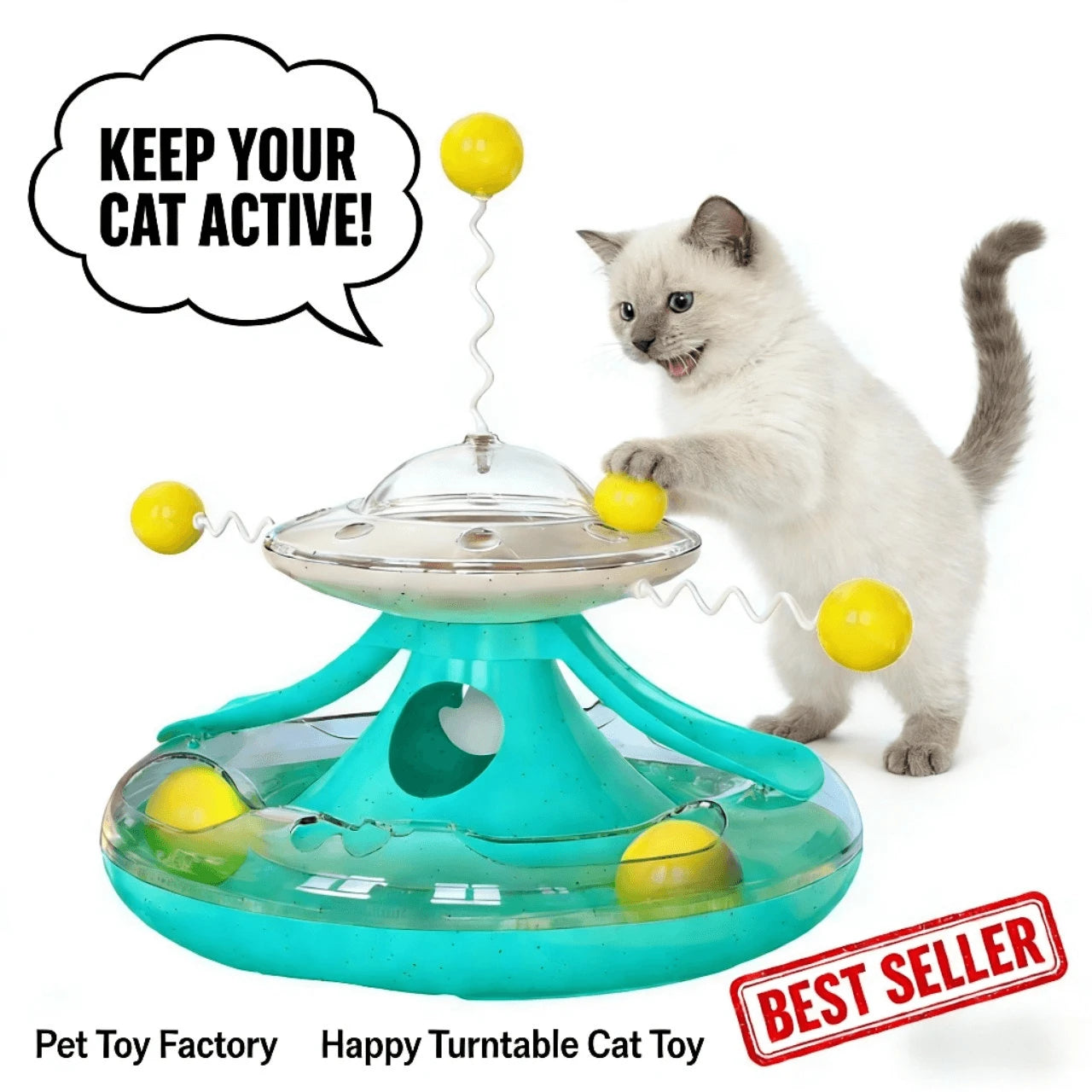 Interactive Rotating Track Ball Cat Toy with Treat Dispenser for Cats, Turquoise