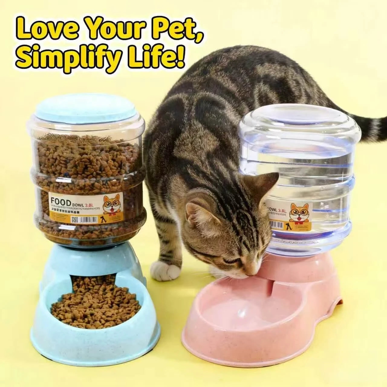 3.8L Automatic Refill Feeder & Water Dispenser for Cats – Blue/Pink
