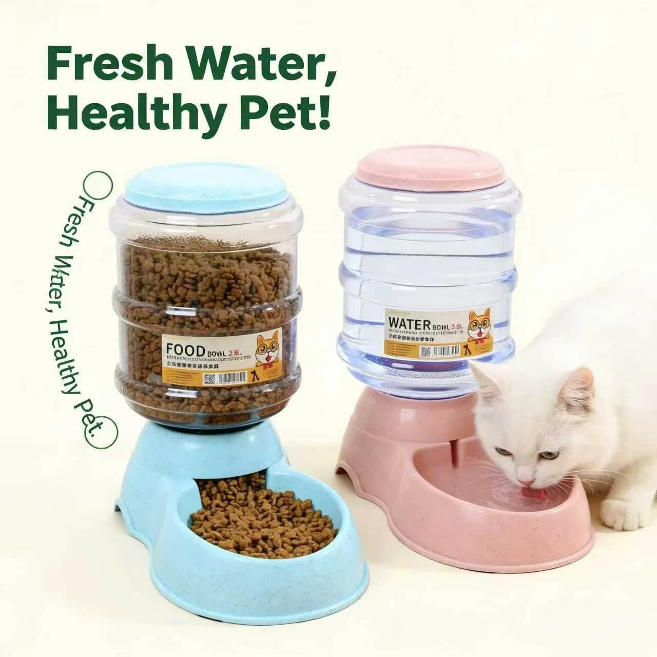 3.8L Automatic Refill Feeder & Water Dispenser for Cats – Blue/Pink