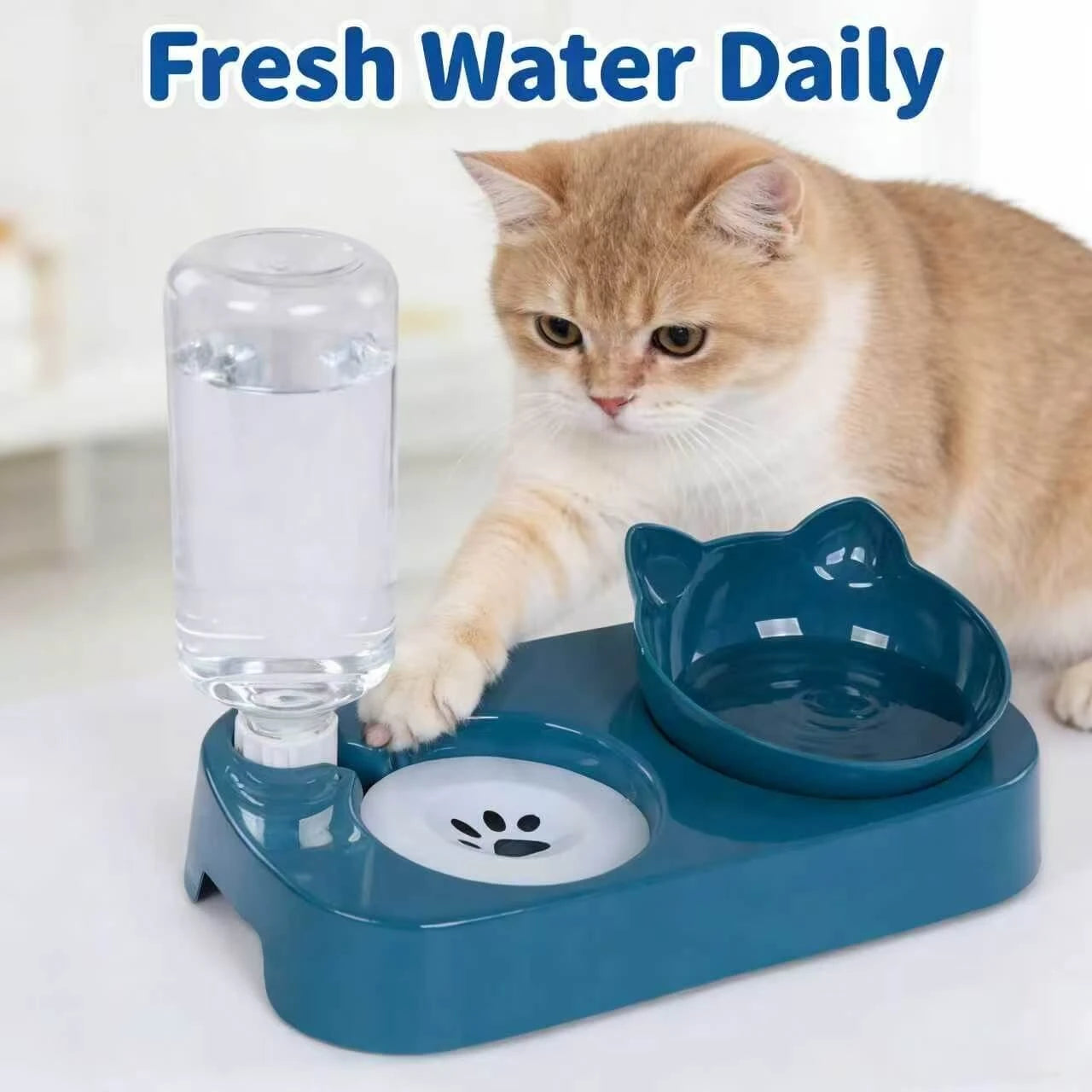 Automatic Refill 2-in-1 Cat Bowl – Hydration & Feeding, Non-slip, Dark Teal