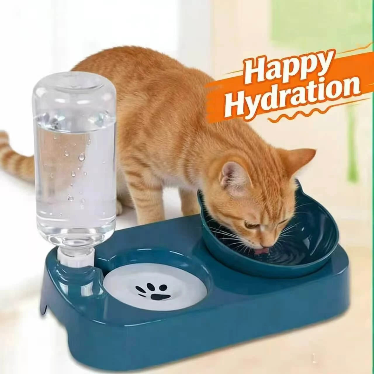 Automatic Refill 2-in-1 Cat Bowl – Hydration & Feeding, Non-slip, Dark Teal