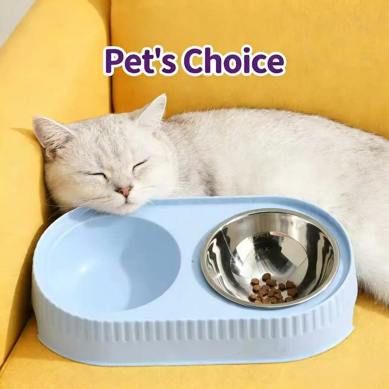 Extra Large Dual Cat Bowl Set - Non-Spill, Food & Water, Blue & Pink Options
