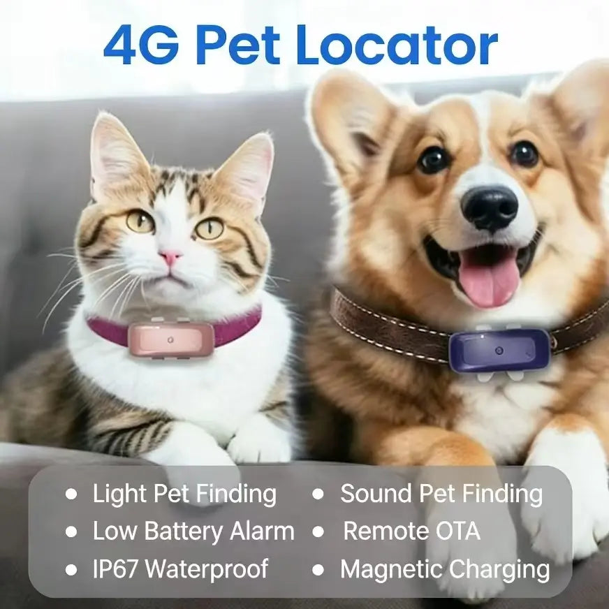 4G Pet GPS Tracker - Waterproof, Magnetic Charging, for Cats & Dogs