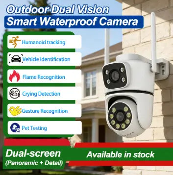 Smart Waterproof Outdoor Camera - Dual Vision, Pet Testing, Humanoid Tracking, White