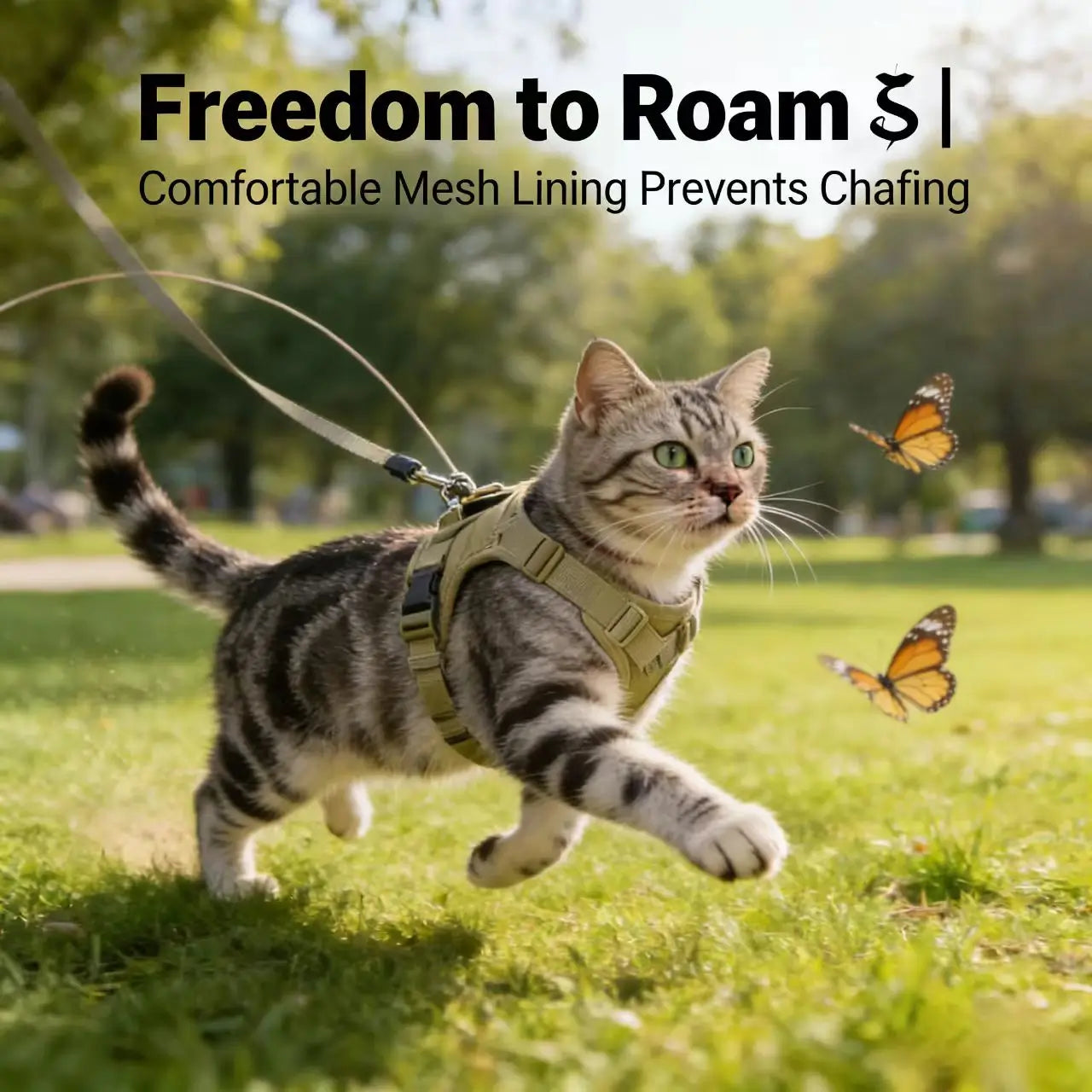 Escape-Proof Cat Harness & Leash - Breathable Mesh Lining, Anti-Chafe