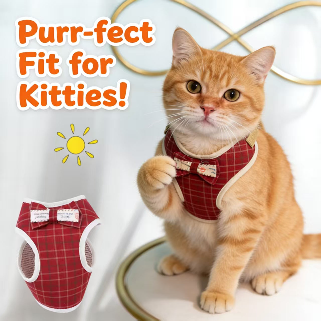 Fashionable & Soft Plaid Cat Harness for All Cats (Red)