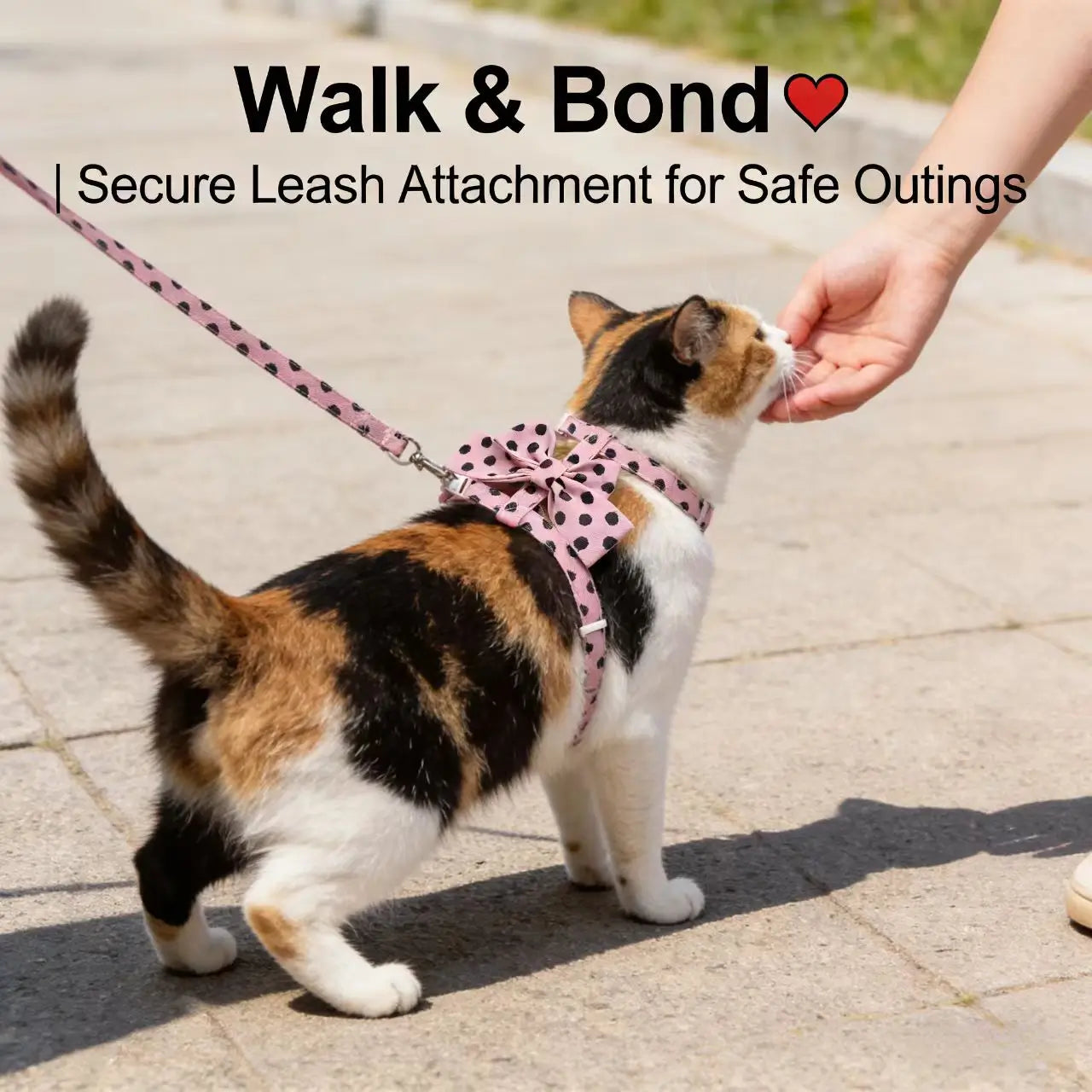 Secure Cat Harness - Cute Bowknot, Polka Dot, Pink