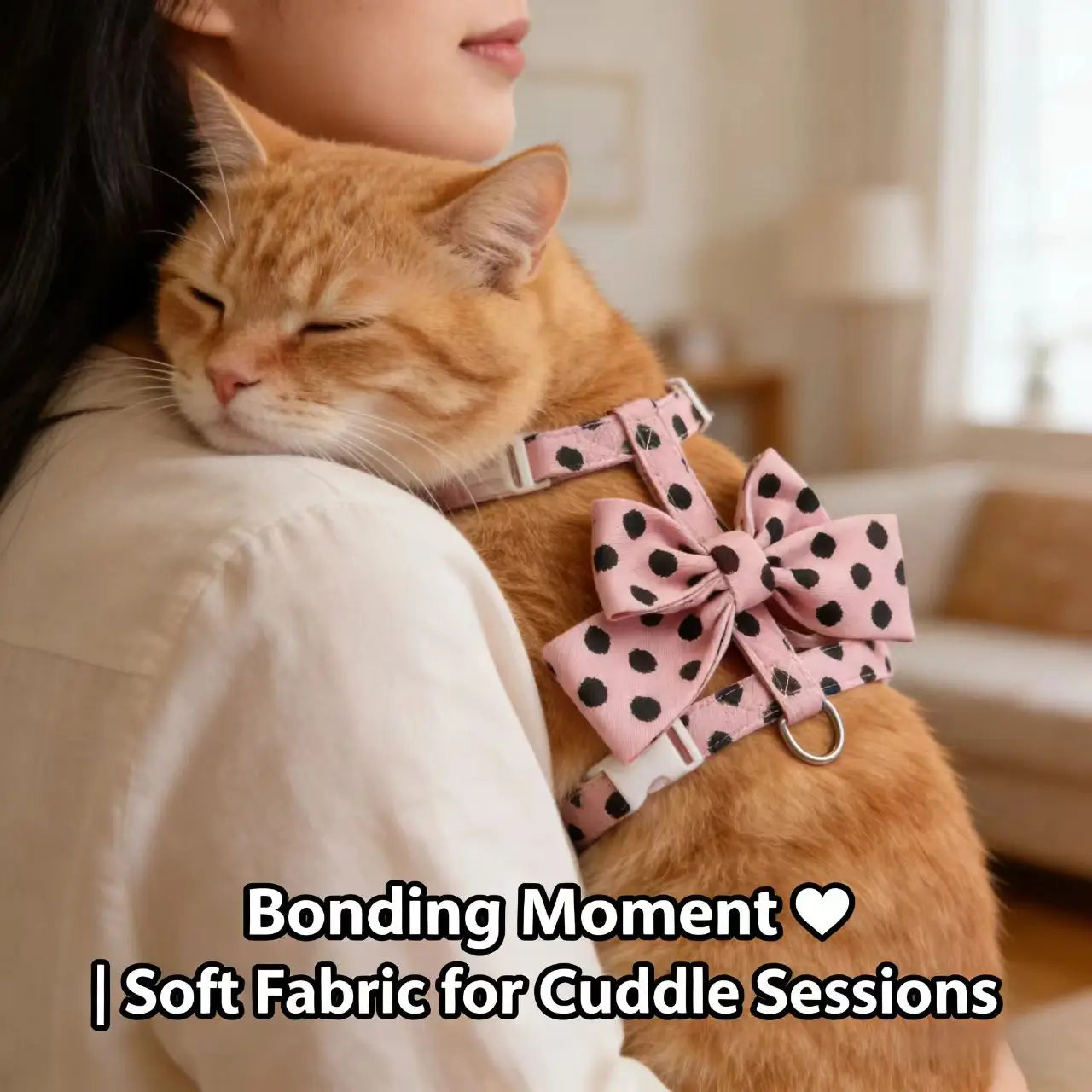 Secure Cat Harness - Cute Bowknot, Polka Dot, Pink