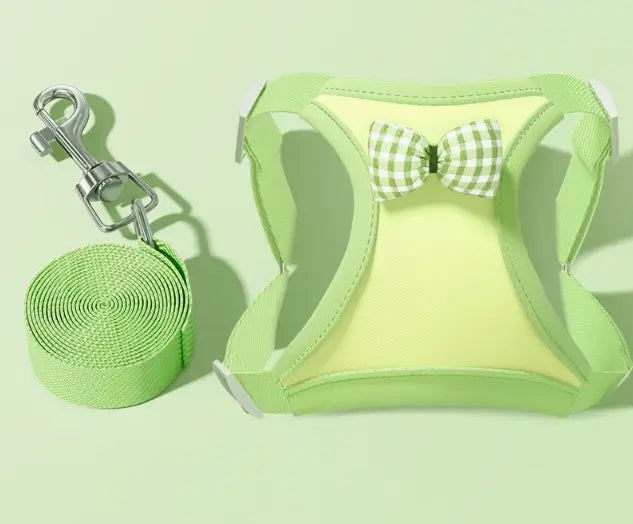 Rice Field Ramble Cat Harness - Gingham Bow, Secure, Light Green