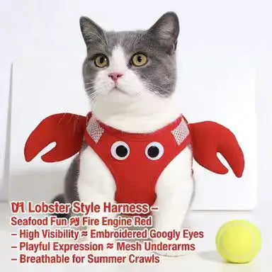 Escape-Proof Cat Harness: Lobster Design, Breathable Mesh