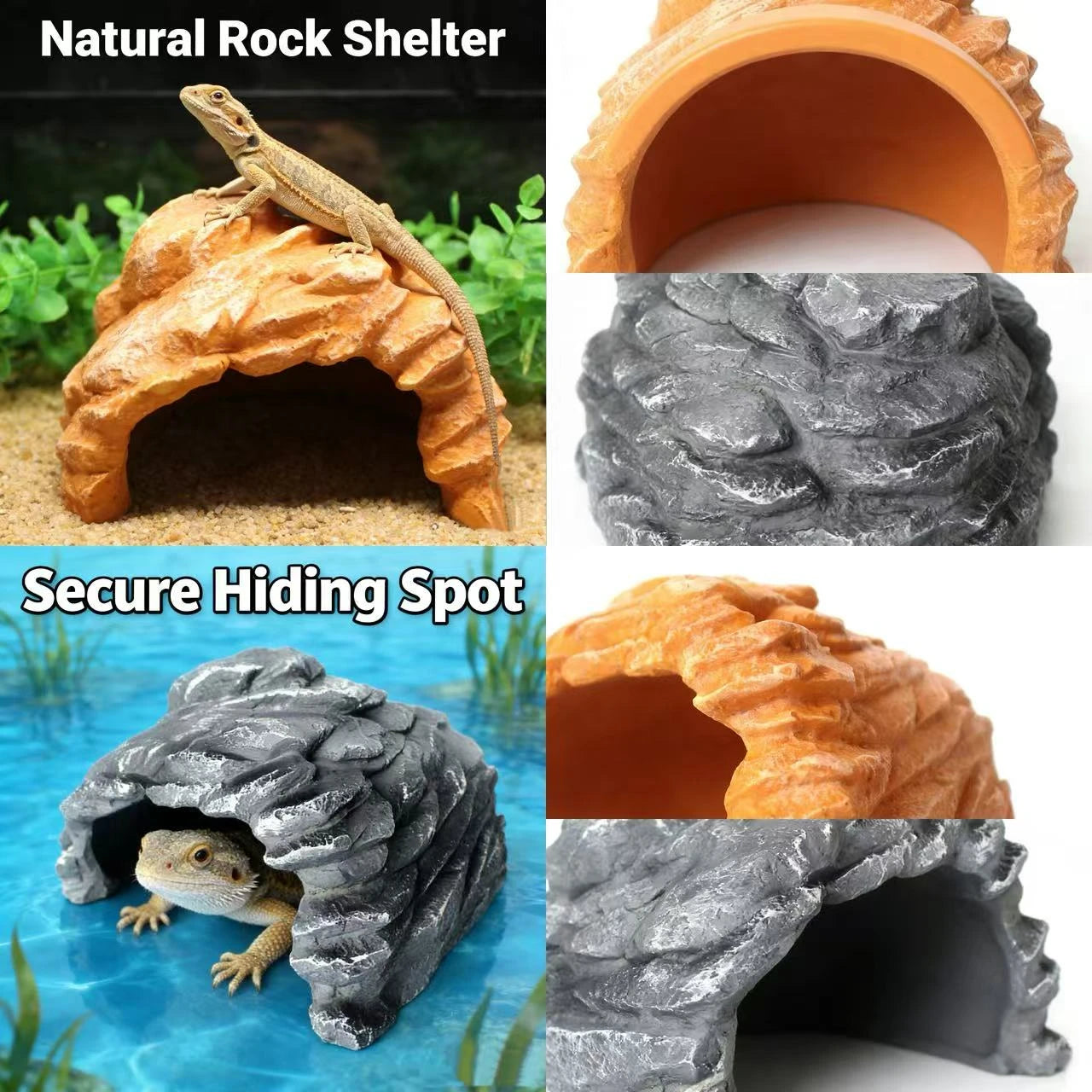Hideout Shelter Lizard Cave for Reptiles (Lizards) - Realistic Rock Texture Durable Resin Multi-Color
