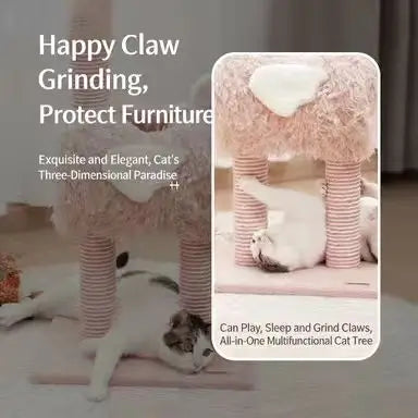 Flamingo Cat Scratcher Tree: Sisal Posts, Hideaway, Pink/White Cute Design