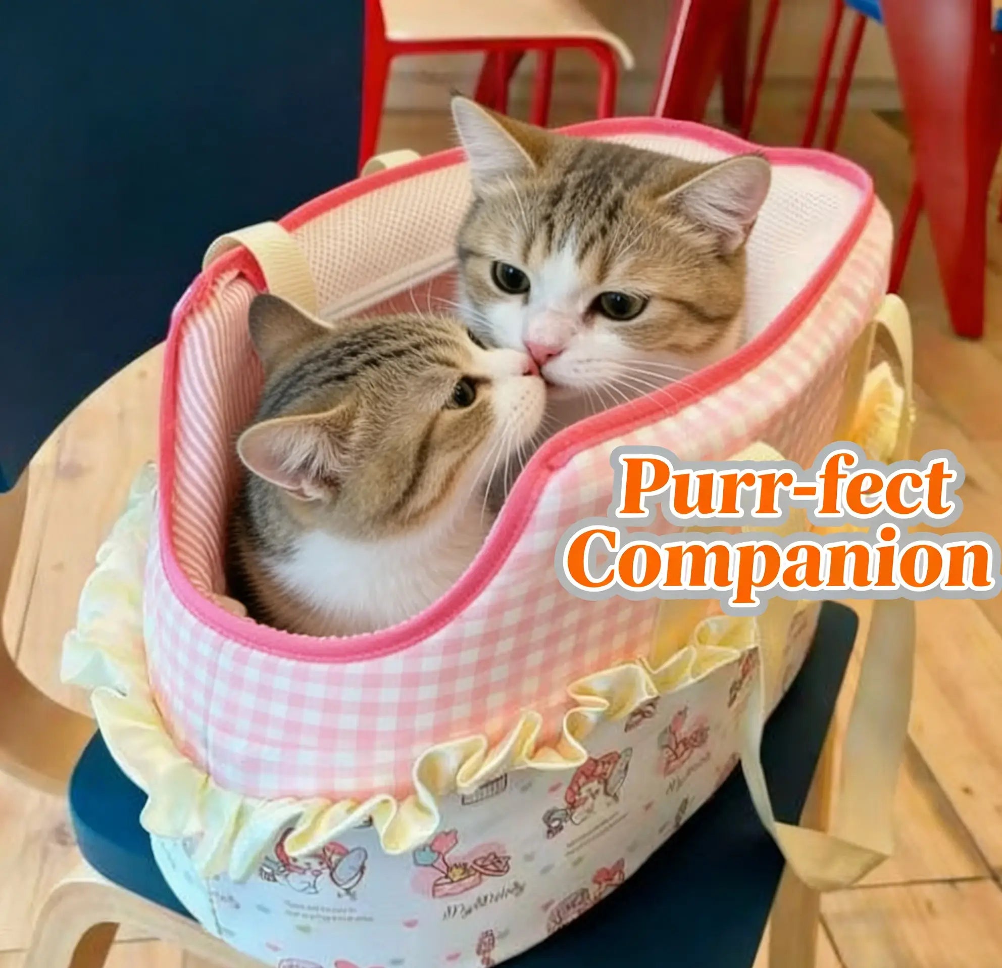 Breathable Cozy Ruffled Pet Carrier Purse for Cats, Pink Gingham
