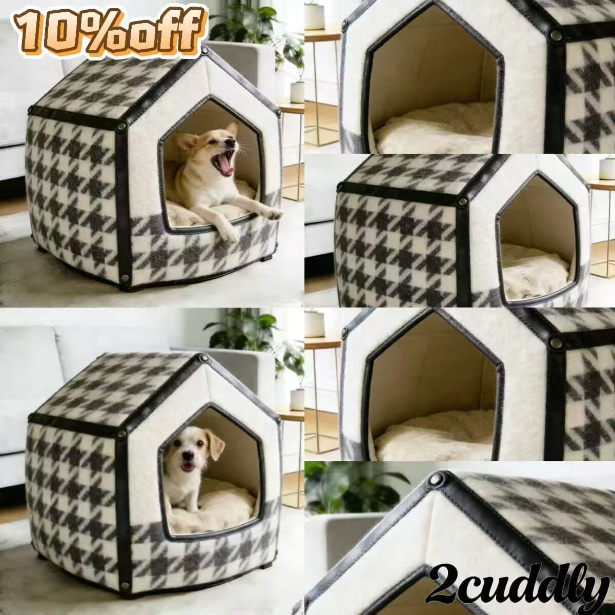 Dog Bed, Cottage Type, Houndstooth Pattern,  Industrial Design, Durable Stylish Nest