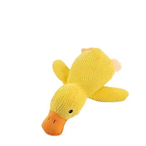 Interactive Dog Toy - Plush Duck, Squeaker, Woven Fabric, Yellow