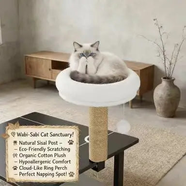 Table-Mounted Cat Scratcher: Rest & Scratch, Interactive Toy, Space-Saving (White-Beige)