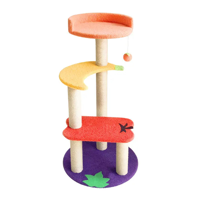 Colorful Cat Scratcher Tree: Multi-Level, Interactive Toy, Sisal Posts (Orange-Red)