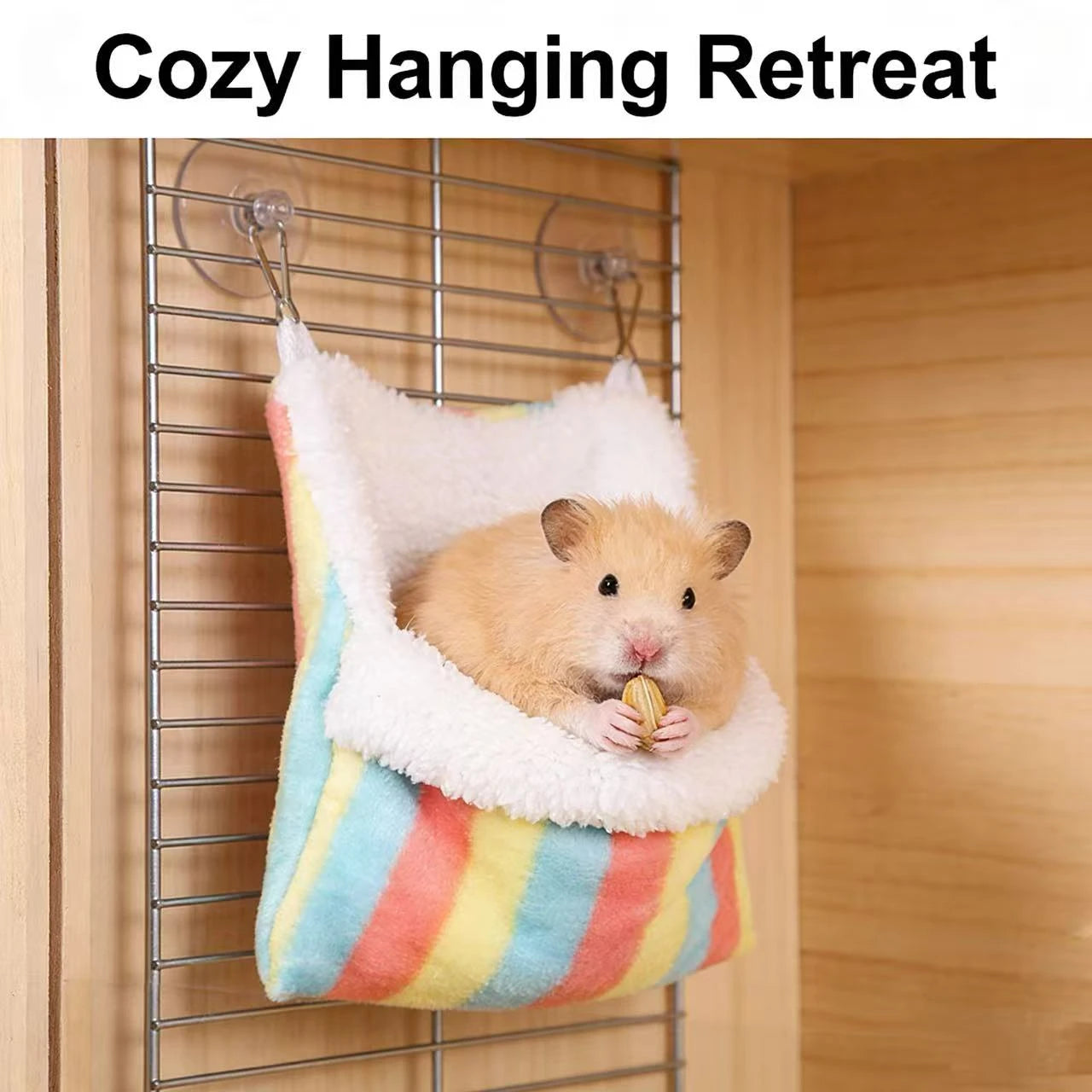 Hanging Warm Rest Hamster Nest for Hamsters - Plush Material Rainbow Stripe Winter-Ready