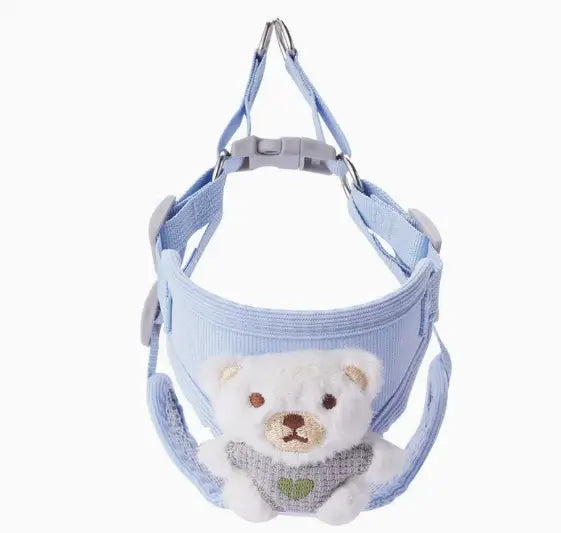 Escape-Proof Cat Harness: Adjustable Fit, Plush Bear Accent (Light Blue)