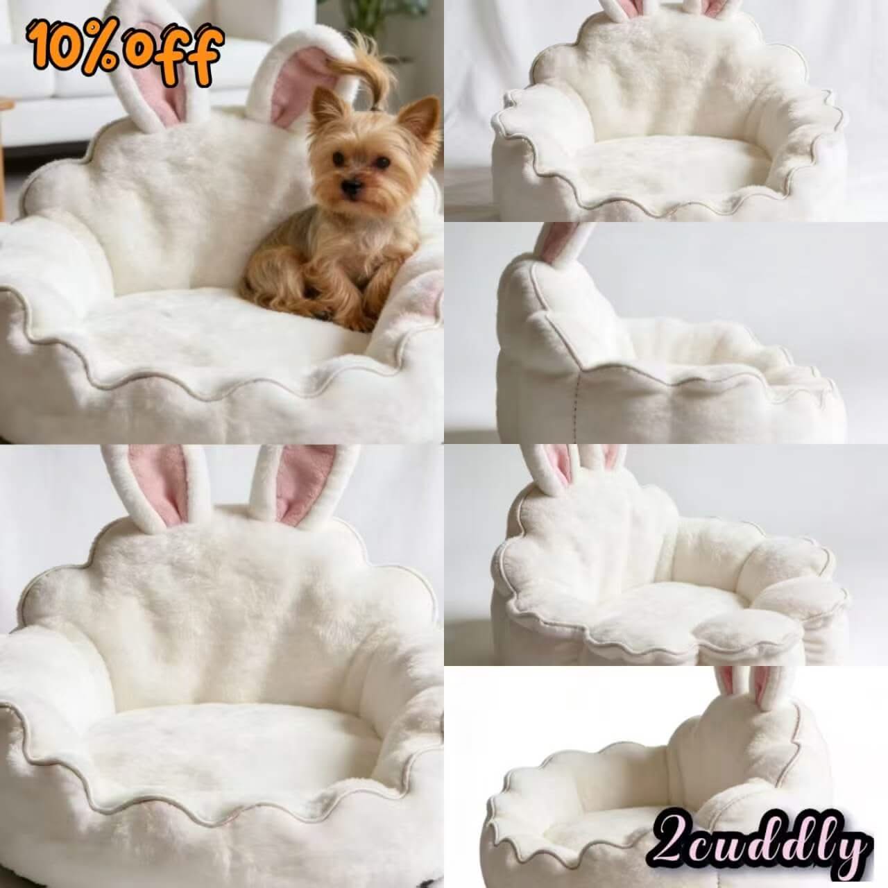 Adorable-Look Pet Bed for Dogs - White Bunny Ear, Soft Ears, Comfortable Base