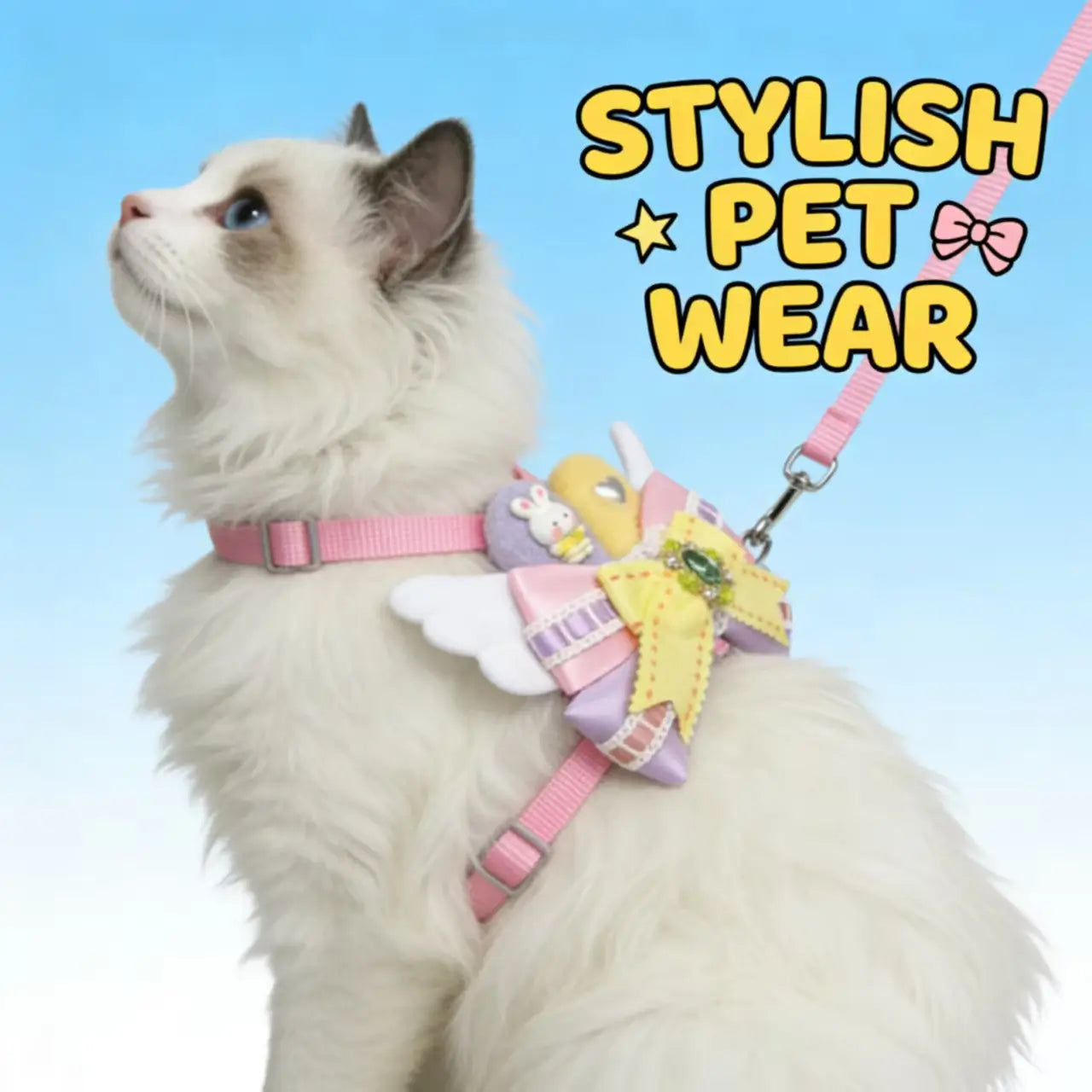 Escape-Proof Cat Harness & Leash: Angel Wing & Bunny Accent, Sweet Lolita Style