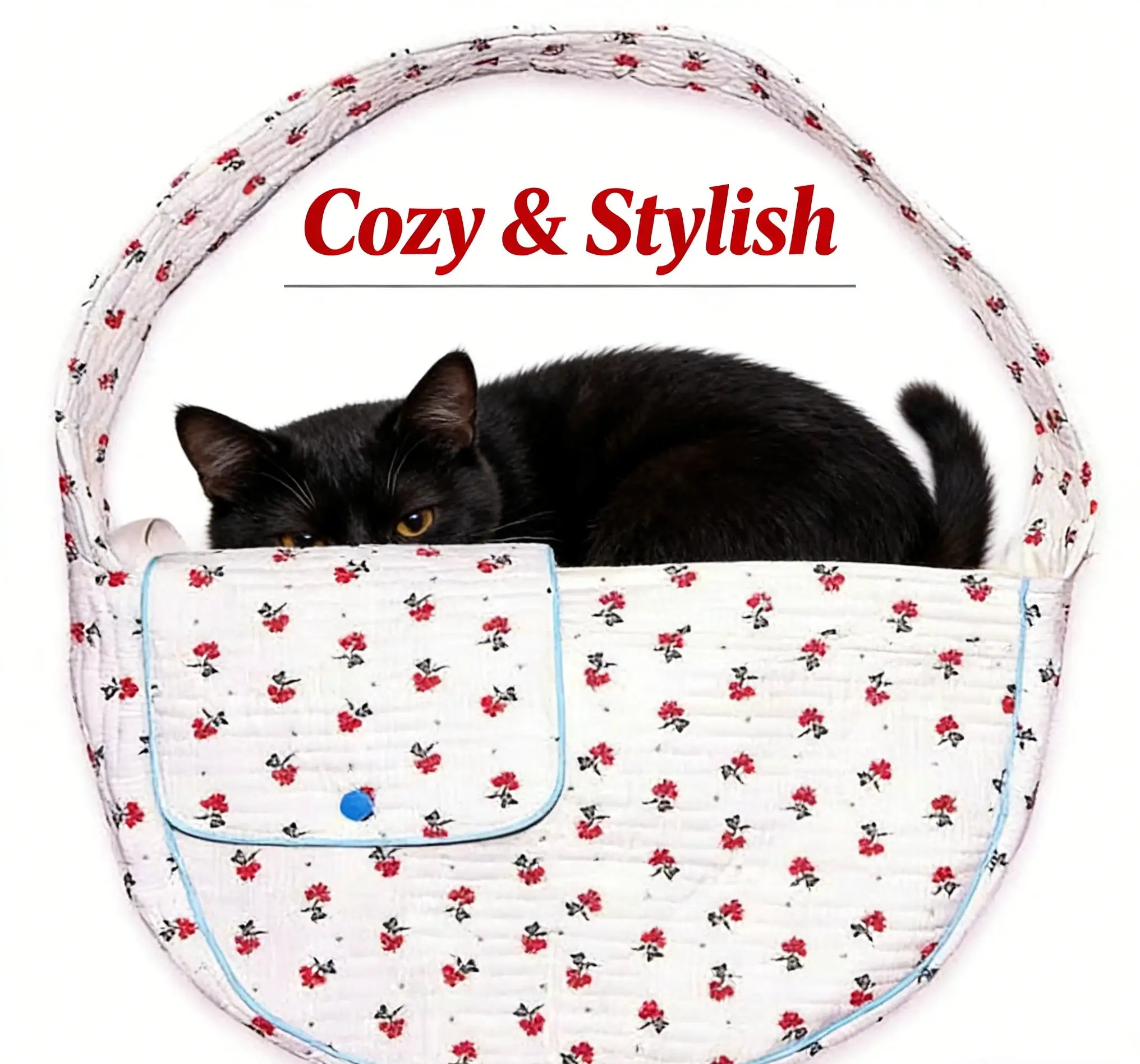 Cozy Portable Quilted Floral Pet Carrier Purse for Cats, White