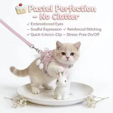 Escape-Proof Cat Harness & Leash: Bunny Accent, Lace Bow Design