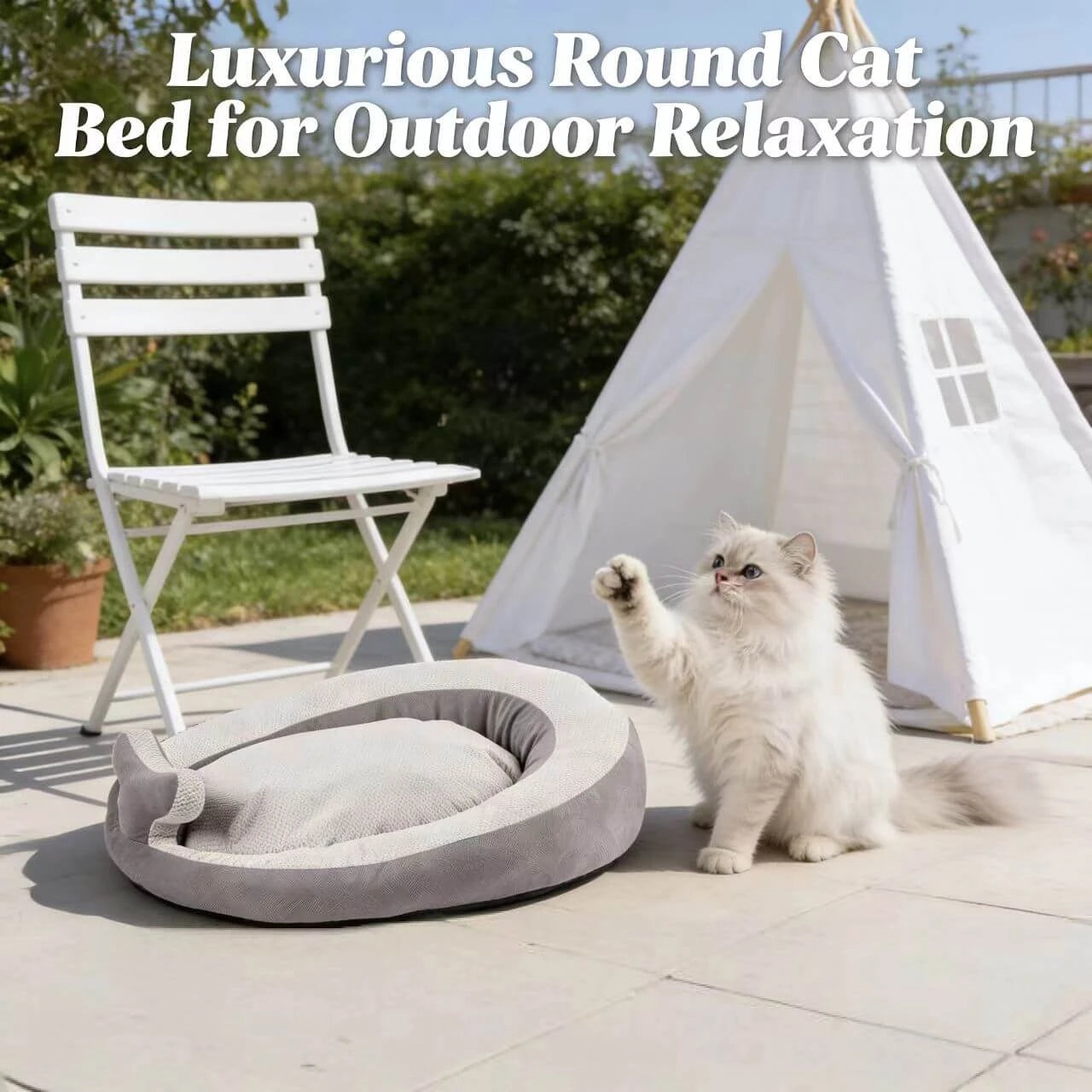 Soft Cushioned Pet Bed for Cats - Egg Design, Textured Cloth, Grey Two-Tone Rest Nest