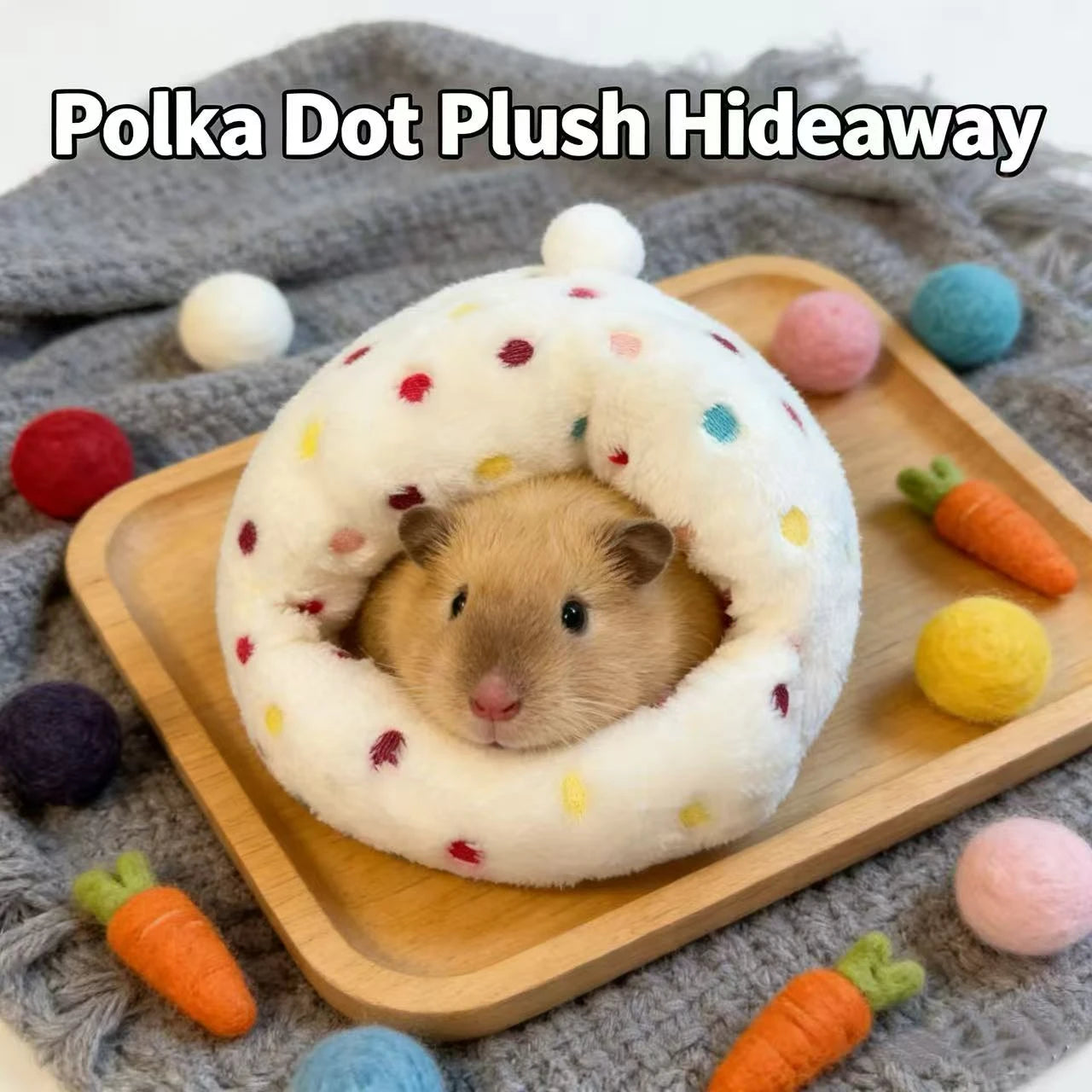 Comfort Rest Hamster Nest for Hamsters - Polka Dot Plush White Multi-Color