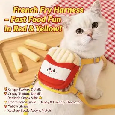 Escape-Proof Cat Harness & Leash: French Fries Pouch, Breathable Mesh