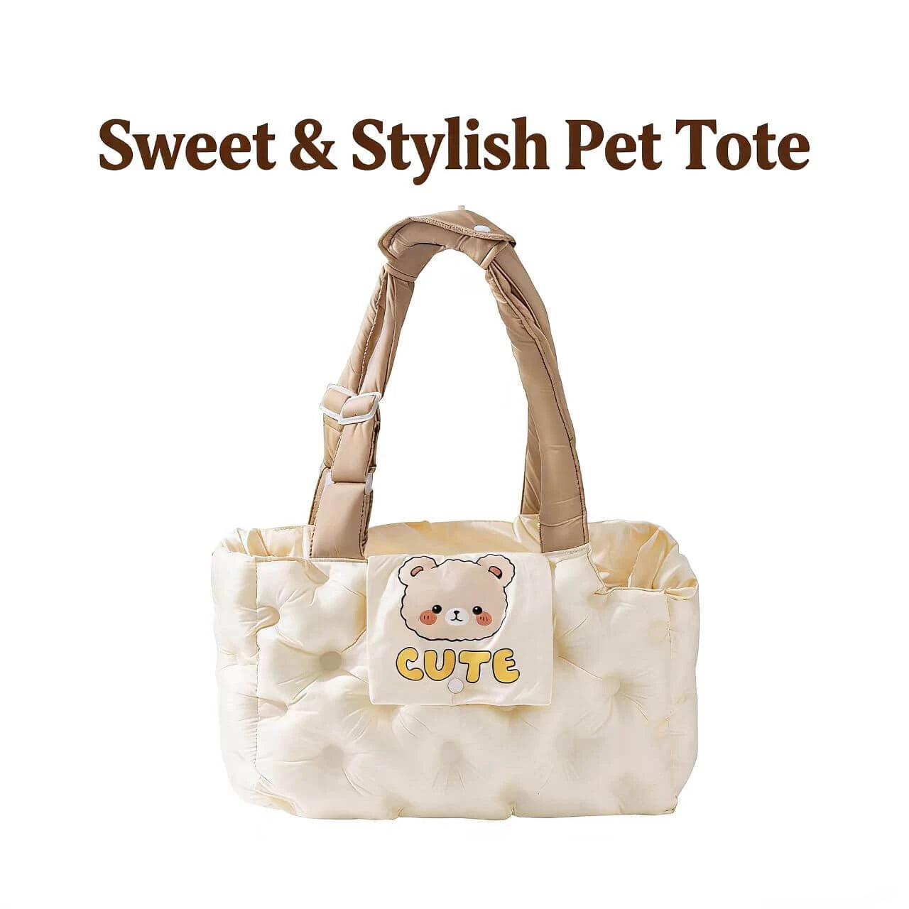 Portable Cat & Dog Carrier Tote - Soft Padded, Casual Style, Beige