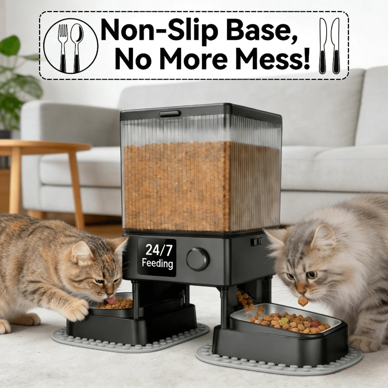 5G WiFi Remote Dual-Bowl Smart Feeder for Cats – Timed Feeding, Dual Power Supply, White