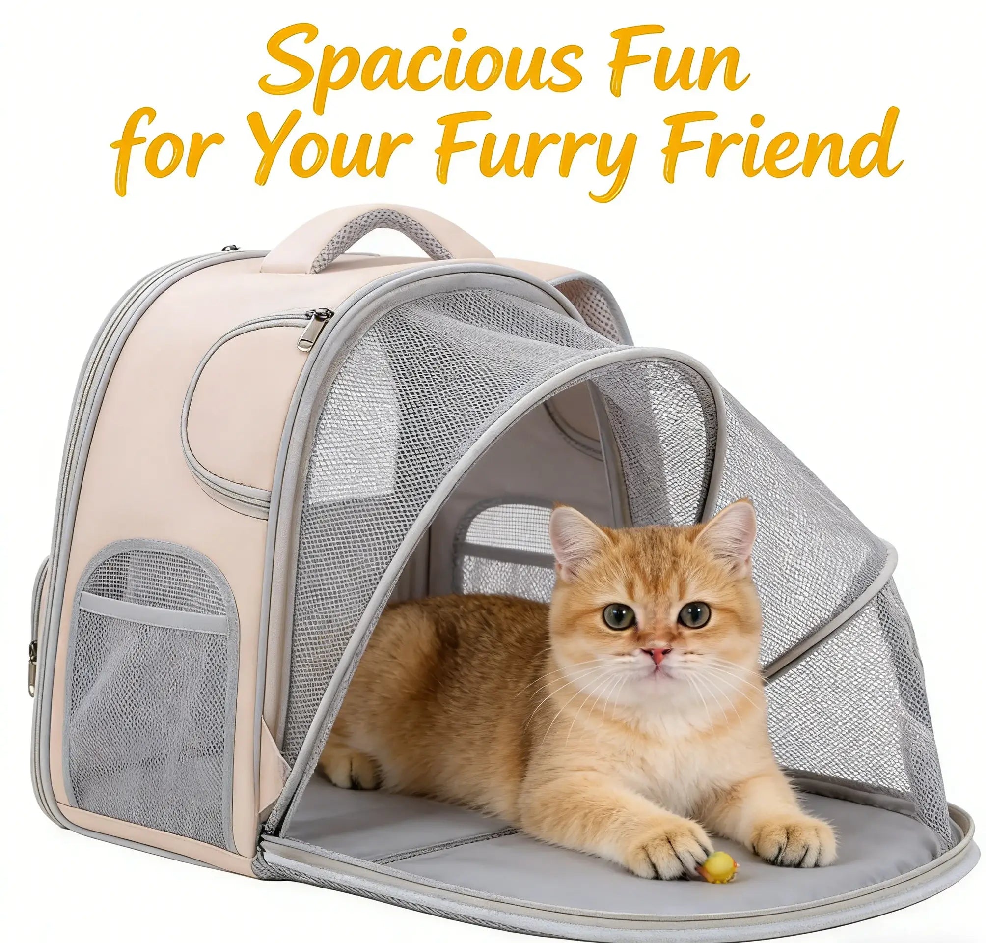 Expandable Breathable Pet Backpack Carrier for Cats, Beige Mesh Extension