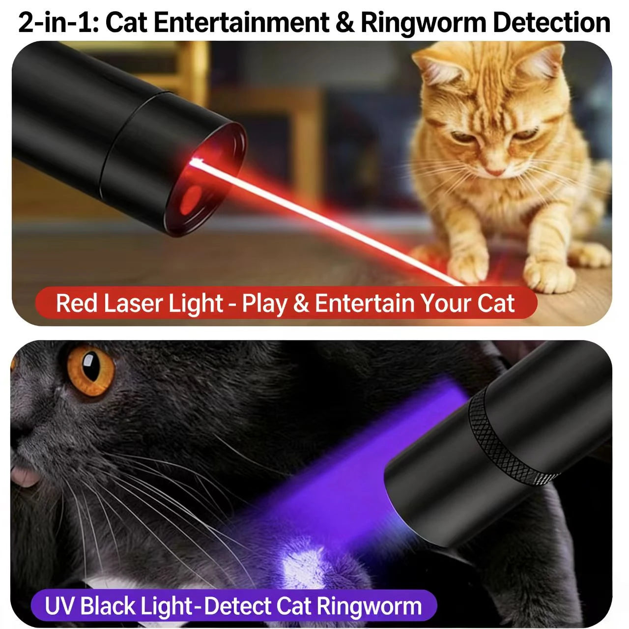 Dual-Function Cat Tool - Interactive Laser Toy & UV Ringworm Detection Light