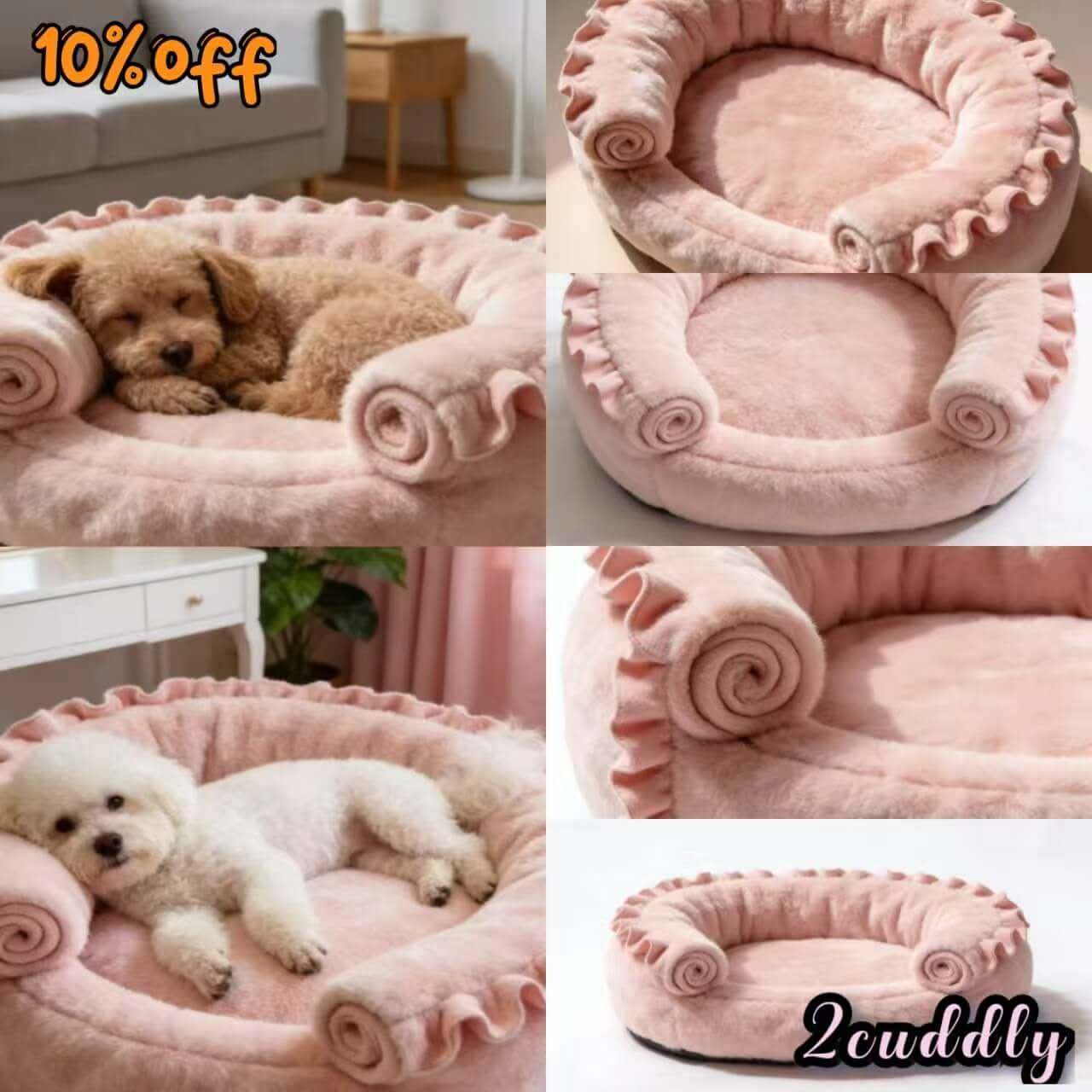Sweet-Style Pet Bed for Dogs - Pink Curl Ruffled, Soft Plush, Unique Shape