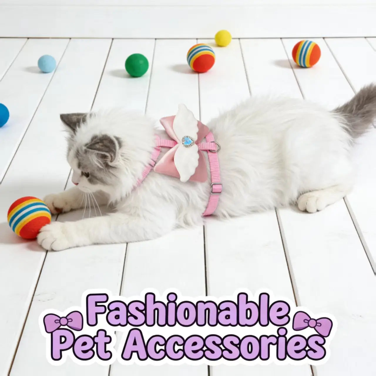 Escape-Proof Cat Harness: Angel Wing & Rhinestone Accent, Princess Style