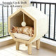 Hexagonal Wooden Cat Cave & Scratcher: Elevated Hideaway with Cushion & Toy, Modern Furniture for Indoor Cats