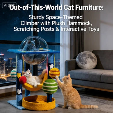 Niche Product: Space-Themed Cat Tree Scratcher, Blue/Yellow, Multi-Layer, Rest & Claw Care for Cats