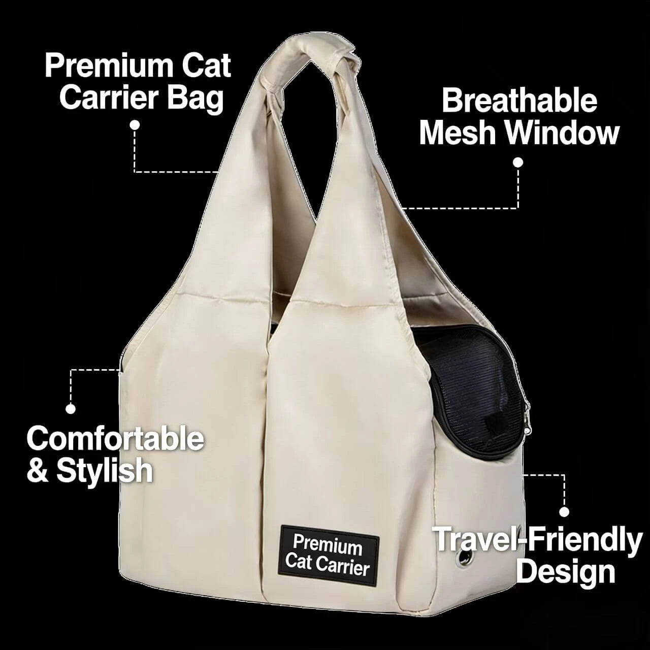 Travel Cat Carrier Tote - Lightweight, Casual Style, Beige